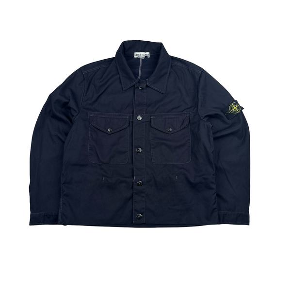 Stone Island 2003 Navy Contrast Stich Poly Overshirt - Large
