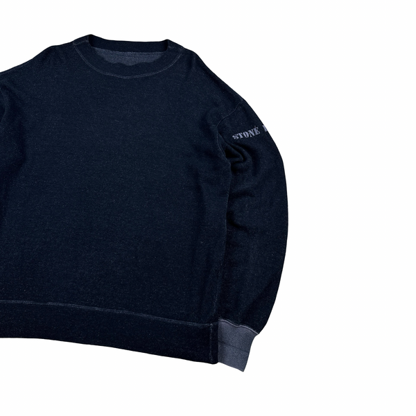 Stone Island 1988 Navy Knitted Cotton Spellout Vintage Pullover - XL
