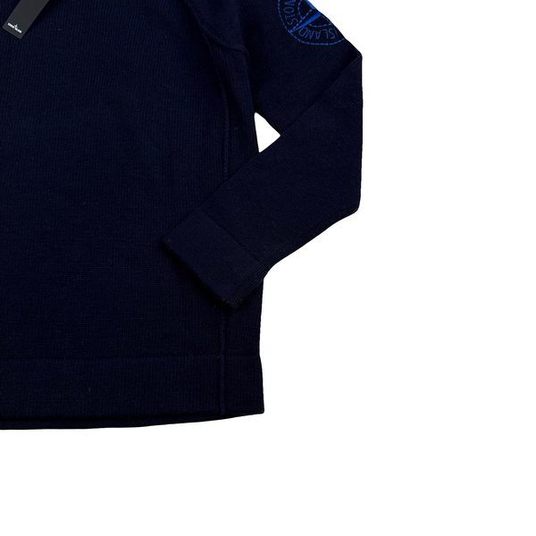 Stone Island 2019 Navy Wool Embroidered Arm Compass Crewneck Knit - XL