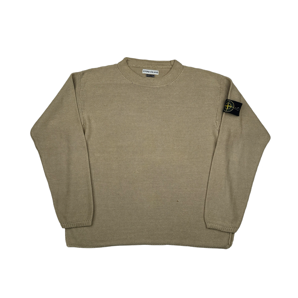 Stone Island 2001 Vintage Oatmeal Cotton Knit Pullover Jumper - Medium