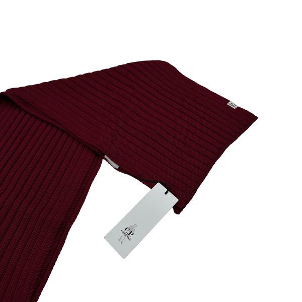 CP Company Burgundy Ribbed Wool Knit Scarf