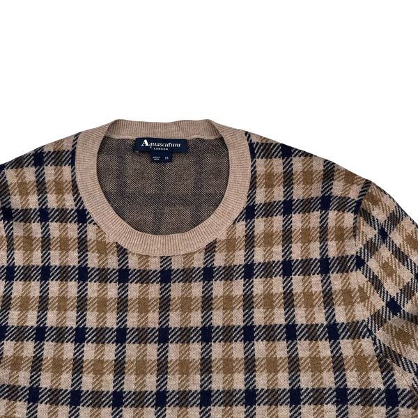 Aquascutum Cotton Checked Pattern Pullover Knit - Medium