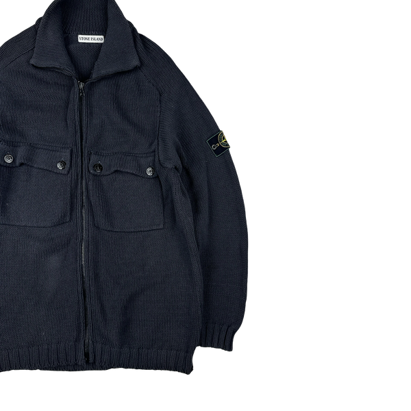 Stone Island Vintage 1998 Navy Knitted Cotton Jumper - Large