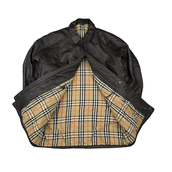 Burberry Leather Nova Check Lined Collared Duffle Coat - 3XL