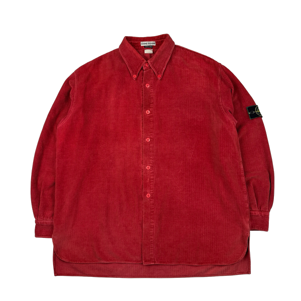 Stone Island 1996 Red Thick Jumbo Corduroy Overshirt - XXL