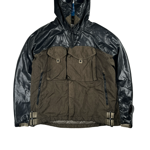 CP Company Khaki Quartz Quilted Paneled Goggle Jacket - Large