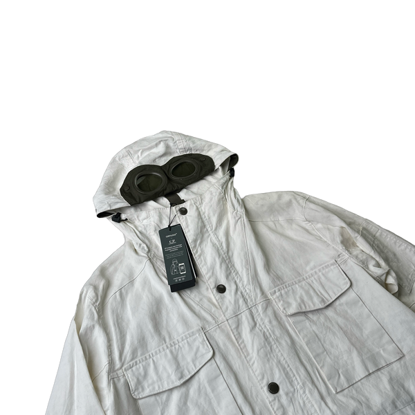 CP Company White Plated Linen La Mille Goggle Jacket - Large