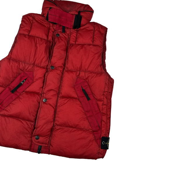 Stone Island 2009 Red Opaque Nylon Tela Down Gilet - Large