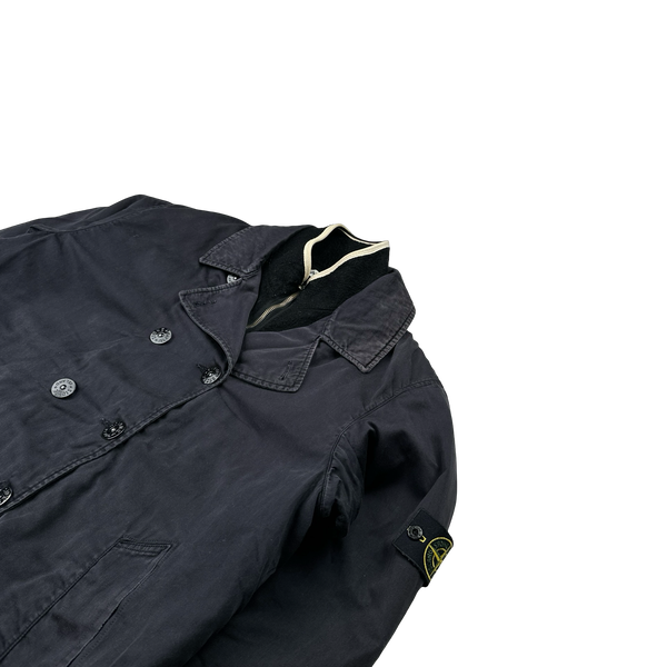 Stone Island 2008 Navy Lined Raso Gommato Wool Lined Trench Coat - XL