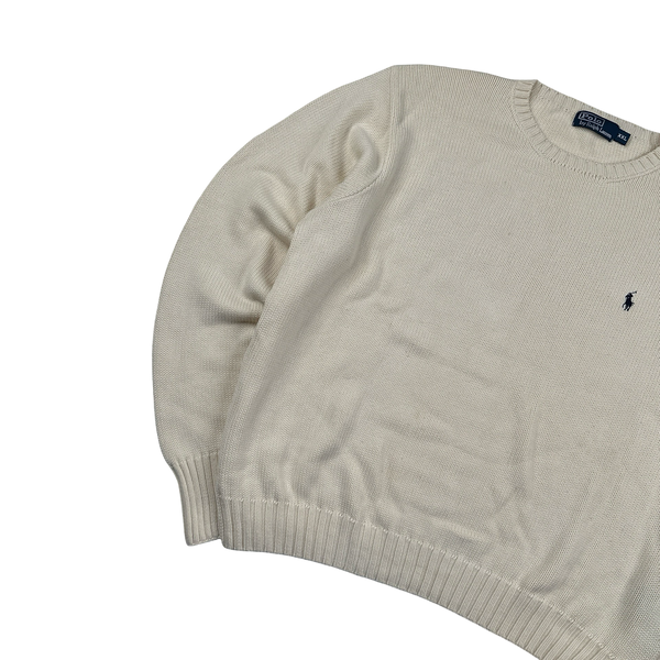 Ralph Lauren Cream Cotton Knit Crewneck Jumper - XXL