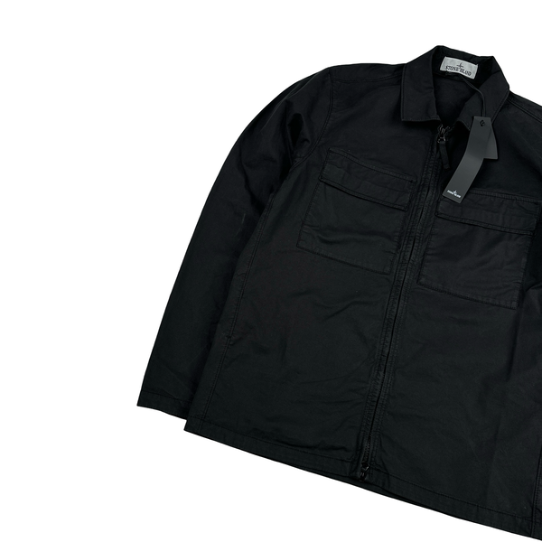 Stone Island 2023 Black Supima Cotton Twill Zipped Overshirt - Small