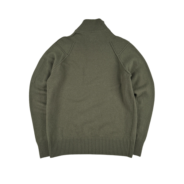 CP Company Khaki Green Thick Wool Quarter Zip Lens View Jumper - Small