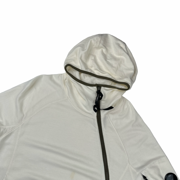 CP Company Cream/Green Asymmetrical Lens Viewer Zip Up Hoodie - Large