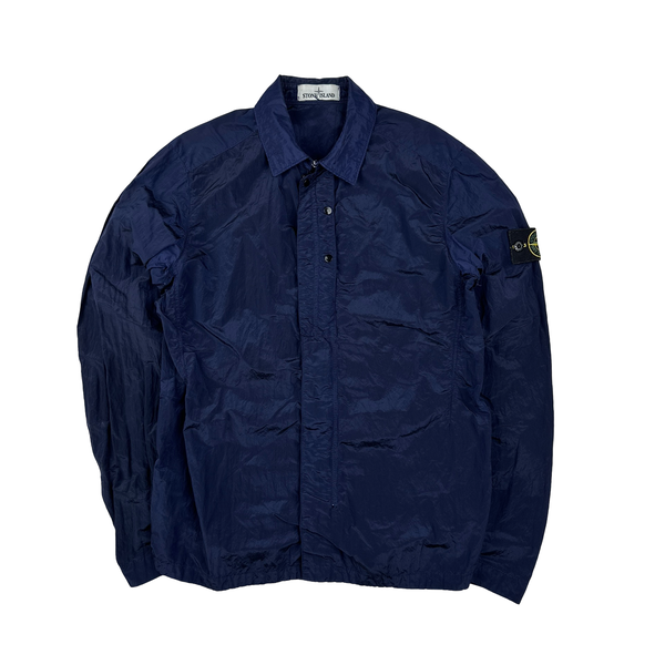 Stone Island Navy Blue Nylon Metal Shimmer Overshirt - Small