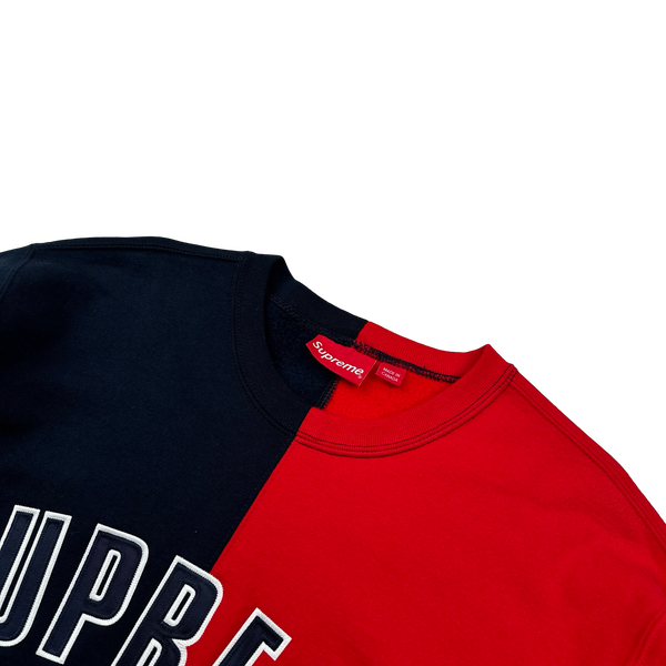 Supreme Red/Navy Spellout Split Thick Cotton Pre-Shrunk Jumper - Large