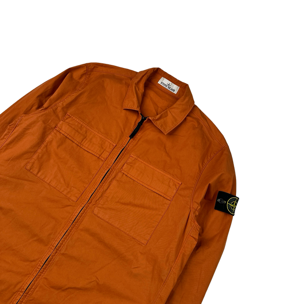 Stone Island 2023 Orange Supima Cotton Twill Zipped Overshirt - Large