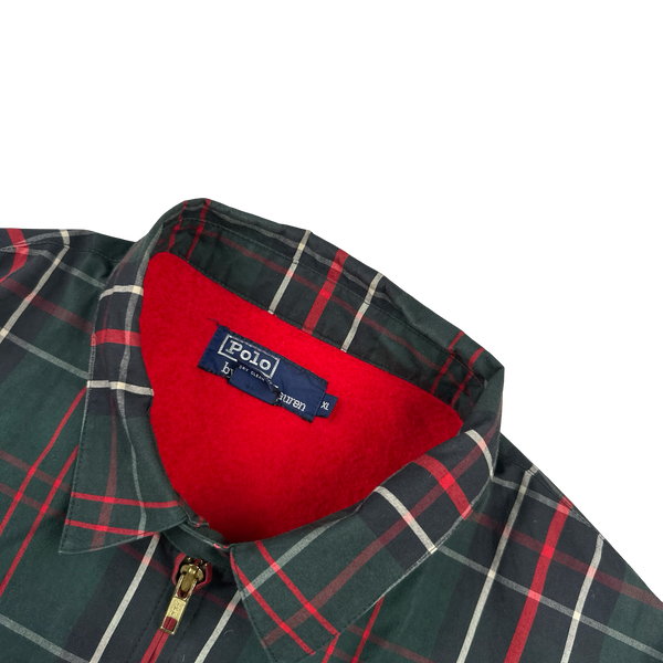Ralph Lauren 90's Red/Green Plaid Fleece Lined Harrington Jacket - XL