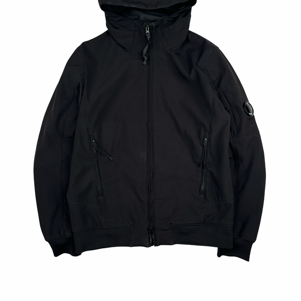 CP Company Black Soft Shell Lens View Hooded Zipped Jacket - Medium