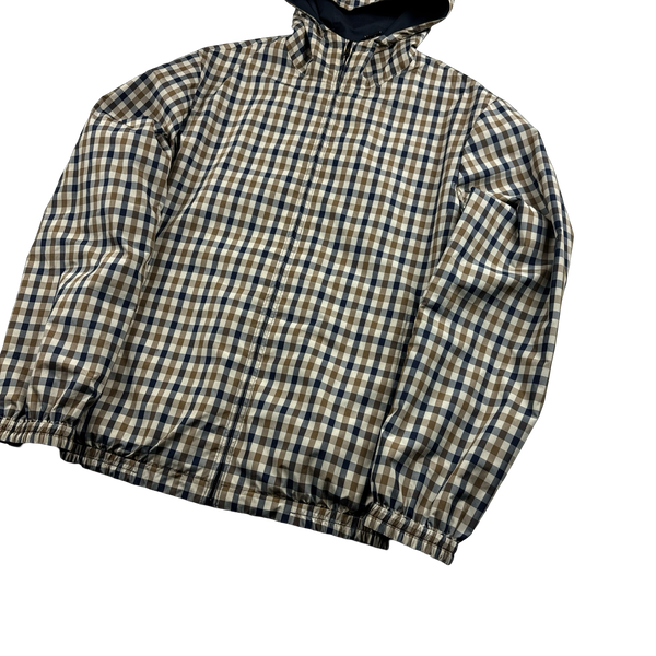 Aquascutum Checked Cotton Reversible Navy Hooded Jacket - Medium