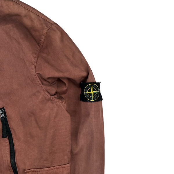 Stone Island 2006 Burgundy Cotton Blend Zipped Multi Pocket Jacket - XXL