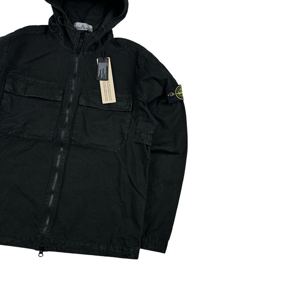 Stone Island 2024 Black Brushed Cotton Hooded Overshirt - Small