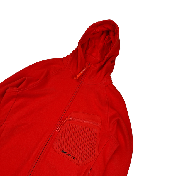 CP Company Metropolis Red Cotton Spellout Zipped Hoodie - Large
