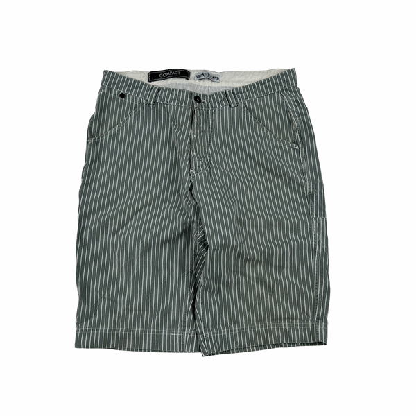 Stone Island 2003 Green Striped Compact Cotton Shorts - Large