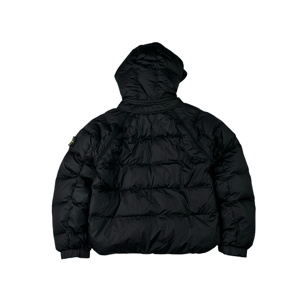 Stone Island 2005 Black Silver Zip Down Filled Mesh Badge Jacket - Medium