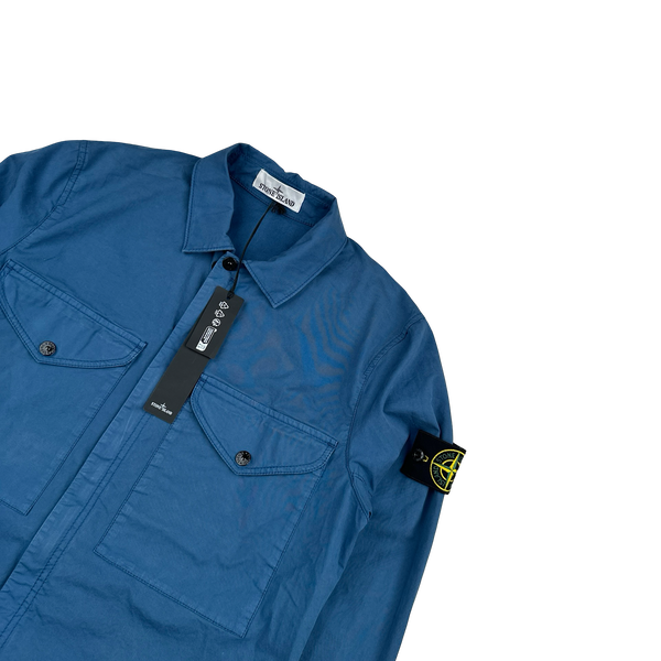 Stone Island 2024 Blue Cotton Double Pocket Overshirt - Small