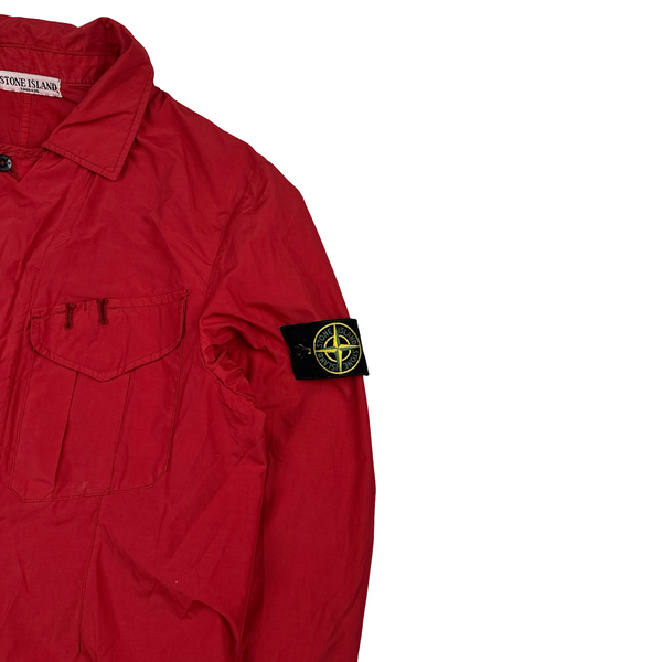 Stone Island 2008 Red Nylon Resin Coated Zipped Overshirt Jacket - Medium