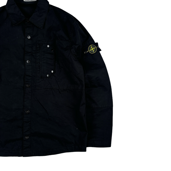 Stone Island 2025 Black Cotton Buttoned Chest Pocket Overshirt - Large