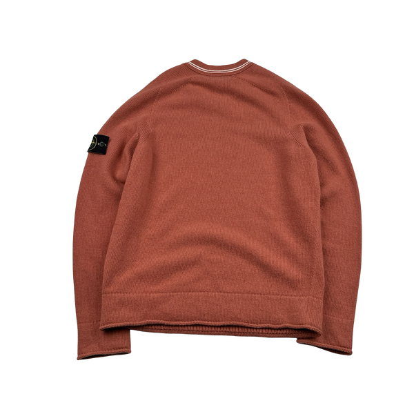 Stone Island 2020 Salmon Orange Lambs Wool Crewneck Knitted Jumper - Medium