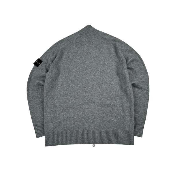 Stone Island 2025 Grey Zipped Wool Organic Crewneck Knit Jumper - Large