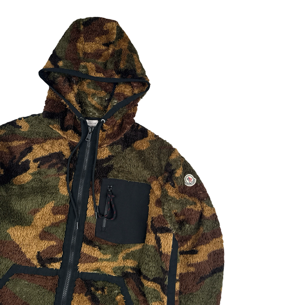 Moncler Teddy Fleece Camo Zipped Hooded Jumper - Large