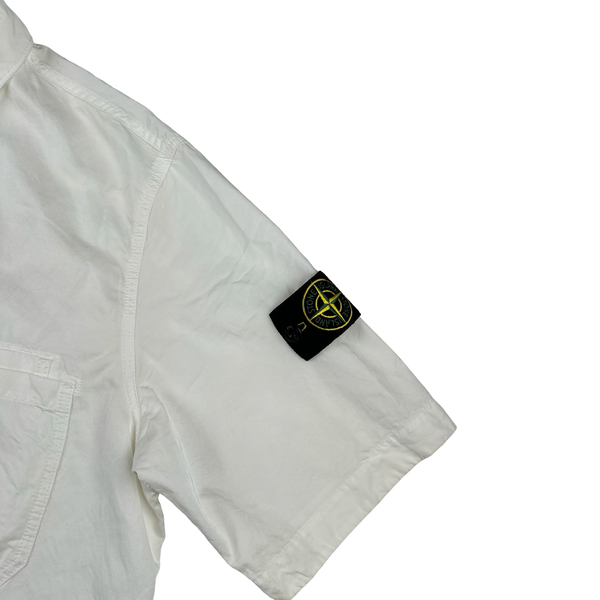 Stone Island 2023 White Cotton Cupro Short Sleeve Overshirt - Large
