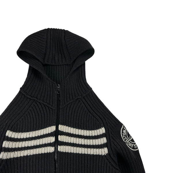 Stone Island 2005 Heavyweight Wool Knit Spellout Hooded Cardigan - Large