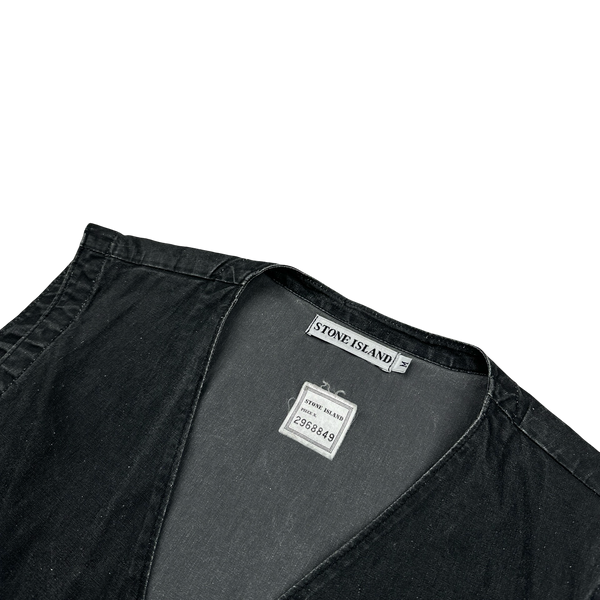 Stone Island 80s Vintage Blue Reflective Spellout Denim Vest - Medium