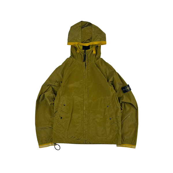 Stone Island 2004 Spellout Yellow Nylon Metal Velvet Lined Jacket - Medium