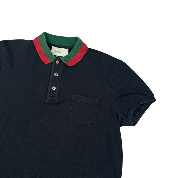 Gucci Stripe Collar Short Sleeve Quarter Buttoned Polo Shirt - Small
