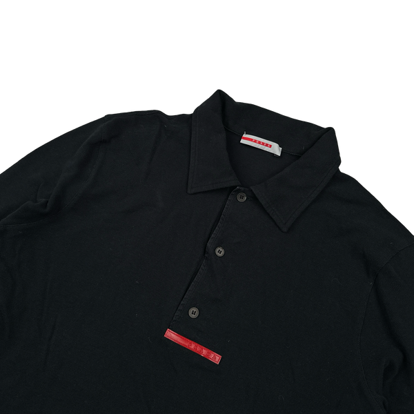 Prada Black Cotton Long Sleeve Red Tab Polo - Large