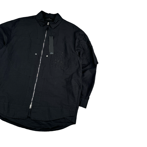 Stone Island 2023 Shadow Project Black Zipped Mesh Spellout Overshirt - Large