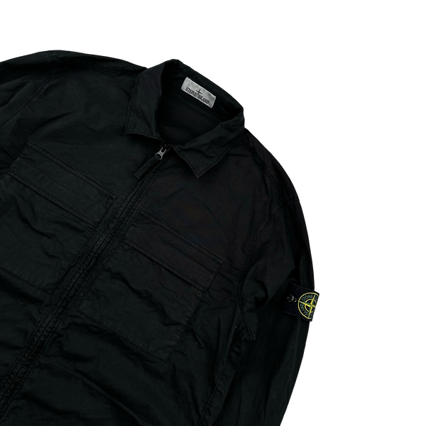 Stone Island 2023 Black Supima Cotton Twill Zipped Overshirt - Large