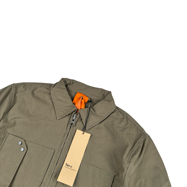 Ten C Khaki Mid Layer Zipped Overshirt Jacket - Medium