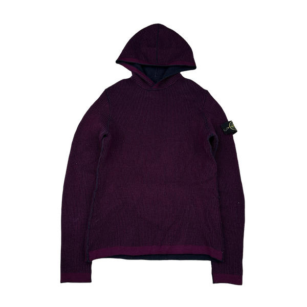 Stone Island Reversible Purple/Navy Contrast Knit Hoodie - Small