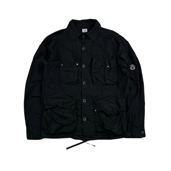 CP Company Black Buttoned Cotton Cargo Overshirt - Small