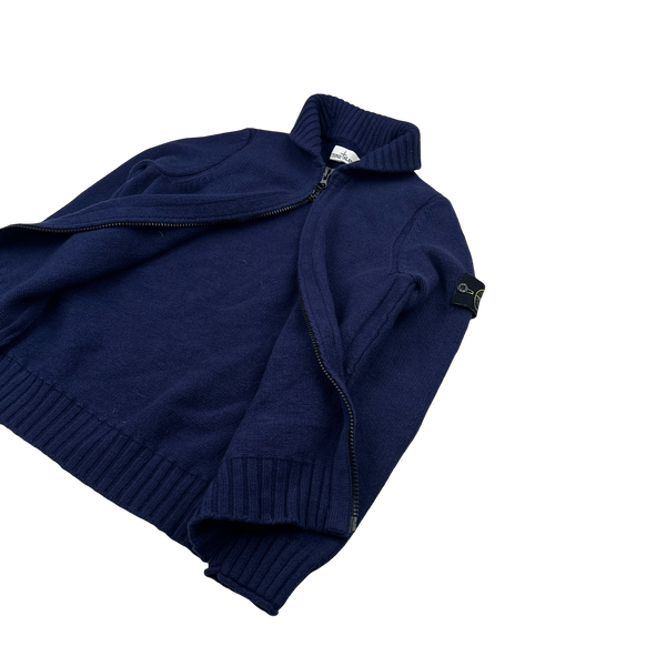 Stone Island 2016 Blue Zipped Knitted Wool Collared Jumper - Small
