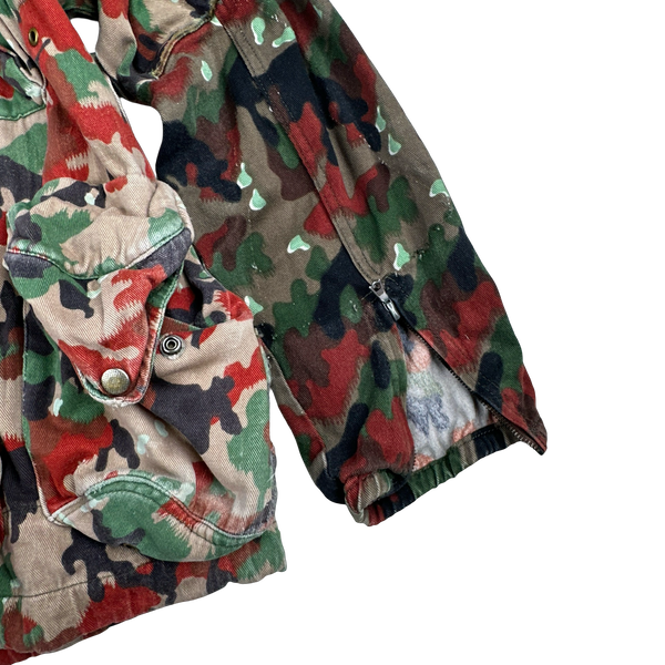 Vintage 70s Swiss Alpenflage M70 Netted Face Covering Multi-Pocket Cotton Jacket - XL