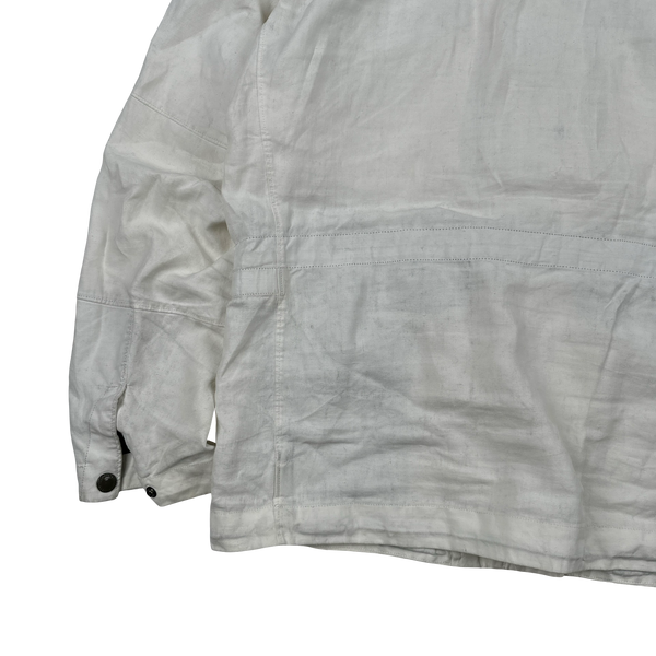 CP Company White Plated Linen La Mille Goggle Jacket - Small