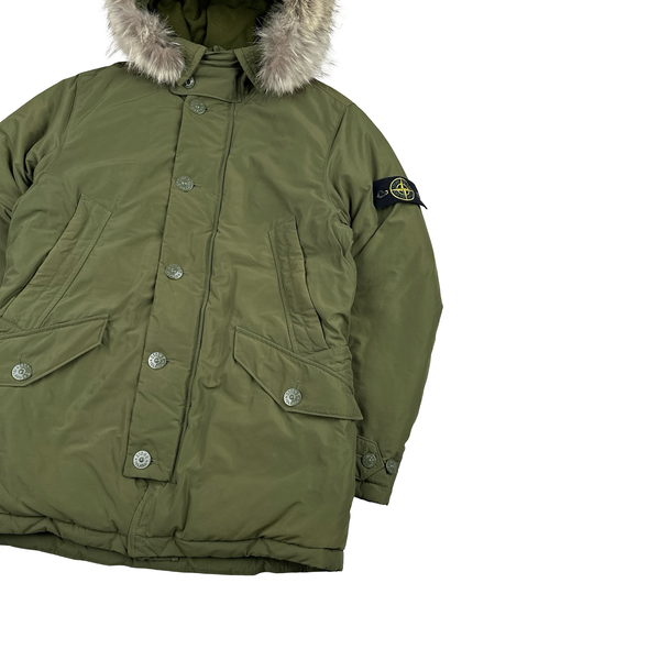 Stone Island 2014 Green Micro Reps Down Filled Fur Trim Parka - Medium