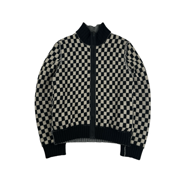 Stone Island 2010 Chequered Reversible Wool Knit Sample Zip Up Jumper VERY RARE - Large